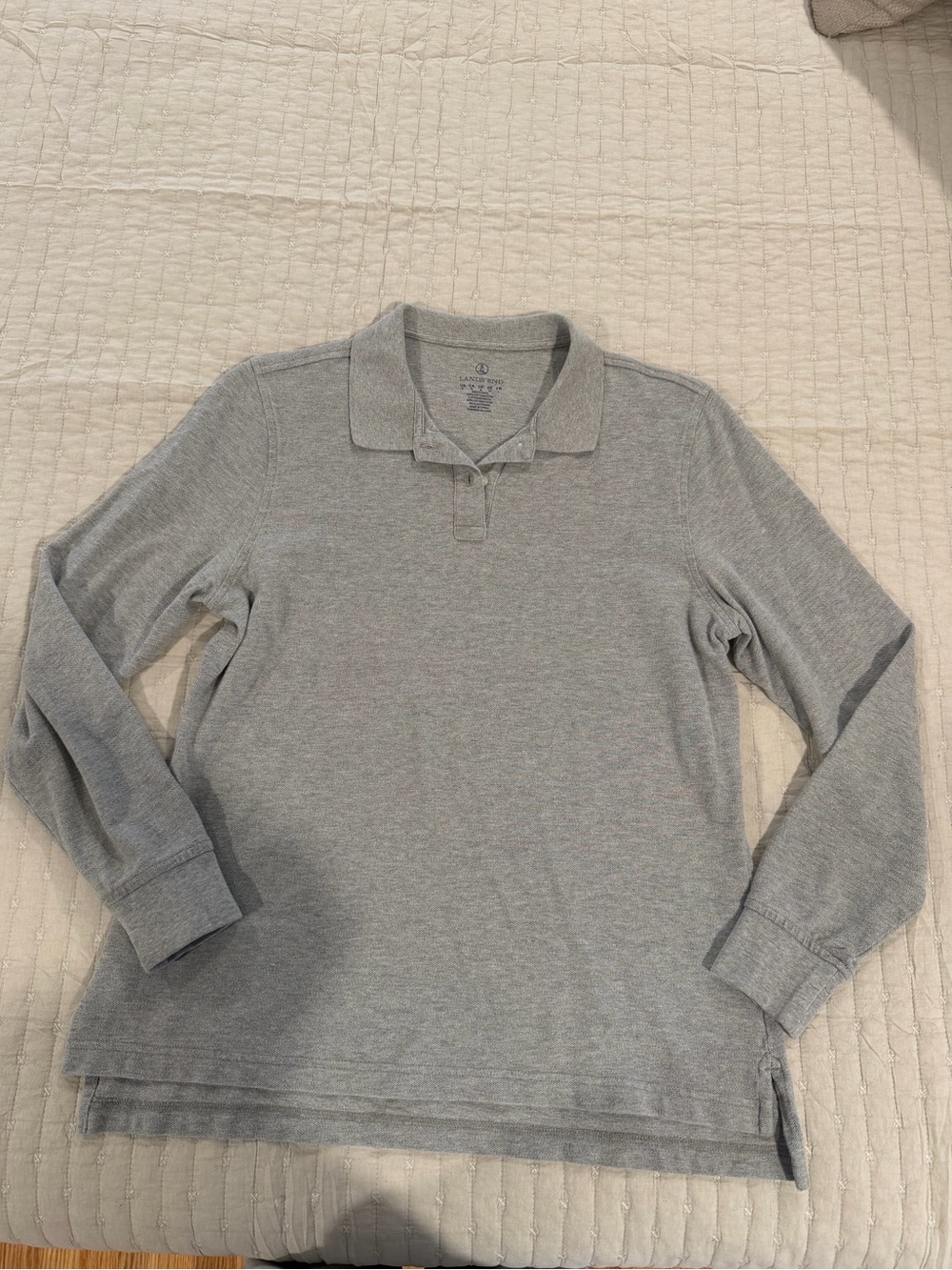 Lands’ End Women’s Medium Gray 100% Cotton Long Sleeve Polo Shirt